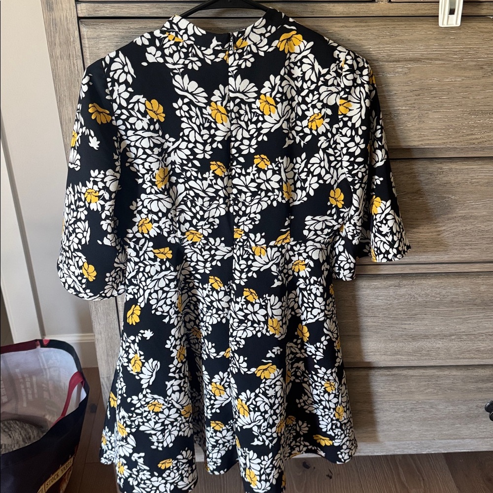 Floral Black and White Dress with Yellow Accents, Zara
